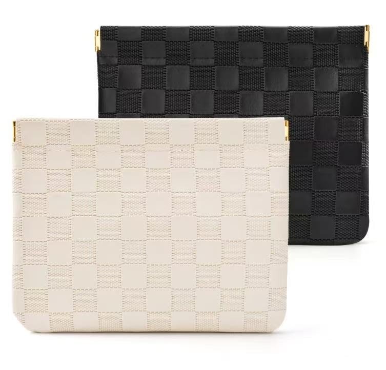 MZLUWM 2-Pack Small Waterproof Checkered Makeup Bag – Portable Beige+Black