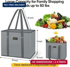 BALEINE 3Pk Reusable Grocery Bags, Foldable Shopping Bags for Groceries with Rei
