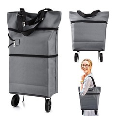 Shopping Cart Collapsible 360 Swivel Wheels Portable Grey Folding Trolley