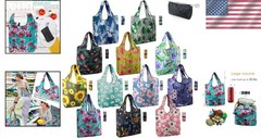 Extra Large Foldable Reusable Grocery Bags – Set of 12 in Gorgeous Flower Prints