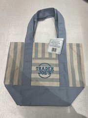 Trader Joe’s Striped Mini Canvas Tote Bag Blue/White Cotton Polyester Reusable