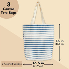 Durable Canvas Tote Bag Set – Reusable Grocery Bags, Pack of 3, Multi-Color