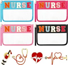 4 Pcs Chenille Letter Nurse Bag Flat Clear Preppy Gifts Makeup Bag…