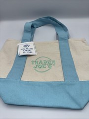 NWT Trader Joe’s Mini Pastel Canvas Tote Bag Light Blue Summer Spring