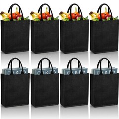 8 PCS Black Burlap Tote Bag Handle 9.8×11.8×3.9 Inch Jute Grocery Gift Lined