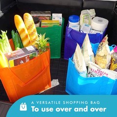 10 Pack Reusable Grocery Bags, Orange, 13x15x10, Wide Tote, 20-Inch Handle