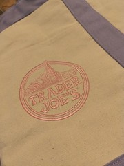 Trader Joe’s Canvas Reusable Tote Bag Beige Purple Solid Plain