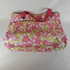 Canvas Tote Bag Floral Pink Yellow Pockets Hippie Boho Mod Beach Shopping Casual