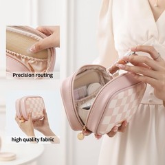 RIGHT AWAY Checkered Makeup Bag for Purse,Small Cosmetic AB-Pink