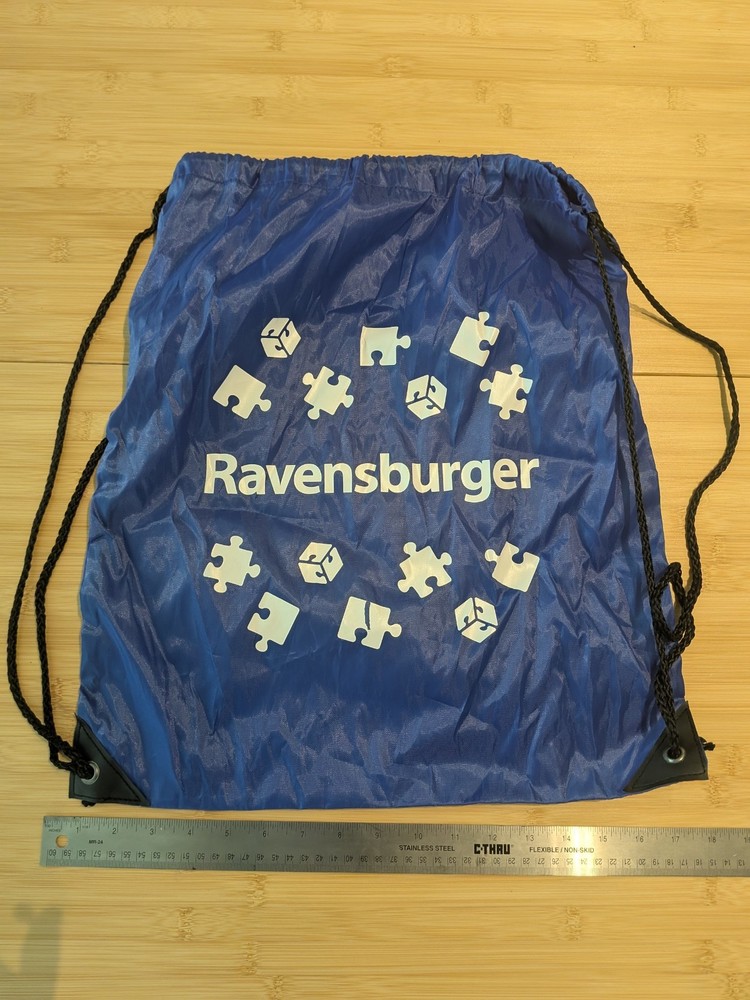 Ravensburger Blue Drawstring Bag Backpack Cinch Sack Puzzle Pieces Logo