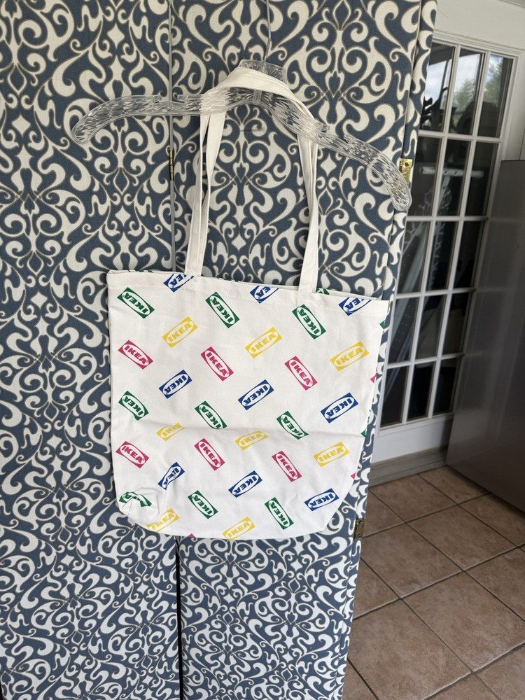 IKEA Aurtiende White with Multicolor Logo Canvas Bag