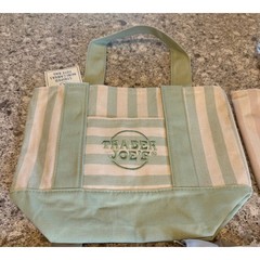 Trader Joe’s Mini Canvas Set of 4 Tote Bags Striped Green Pink Blue Tan New NWT