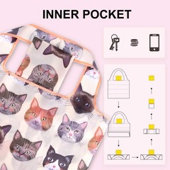 NymphFable 6 Pack Grocery Bags Reusable Cute Cat Animal 18″x15″, Multi-cat