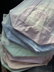 Trader Joe’s Striped Mini Canvas Reusable Tote Bag Pink/White 13/10/6”