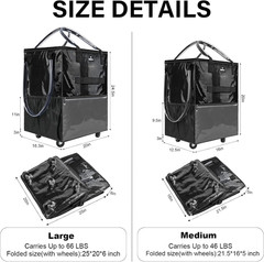 Large Rolling Tote Bag with Wheels, 130L Foldable Shopping Cart & Grocery Bag, 5