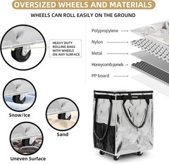 Spacious Silver Rolling Tote Bag on Wheels – Perfect for Grocery and Travel