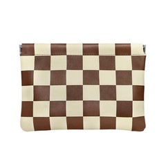 Ksriylm Brown Checkered PU Leather Makeup Pouch Set for Women 6×7.8in,