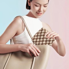Small Brown Makeup Bag for Purse, Mini Checkered Cosmetic