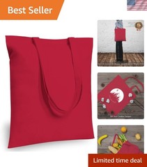 12-Pack Economical 16″x15″ Red Cotton Tote Bag, Lightweight Medium Reusable G…