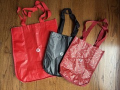 Lululemon Reusable Shopping Bags Set of 3 Red Black Foldable Plastic Logo Print