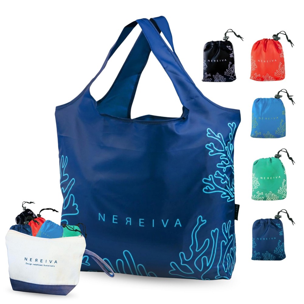 5 Pack Strong Reusable Grocery Bags Foldable into Tiny Large, Varied