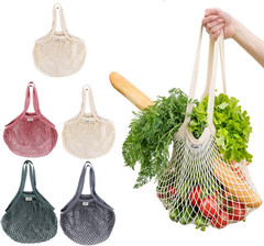 Lemonfilter Mesh Grocery Bags, 5 Pack Reusable Washable Cotton String Shopping B