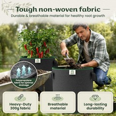 Mabel’s Gardening 5-Pack 15 Gallon Grow Bags – Garden Planting Bags 17.7 x 14.2