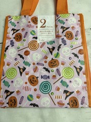 Small Reusable Shopping Tote Bag Two (2) Pack Halloween Pumpkins Teddy Bears