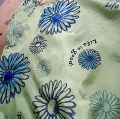 Life Is Good Reusable Shopping Bag Foldable Reuse Green Blue Floral Medium Tote