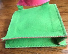 Tote Bag ~Green/ Pink Double Sided Felt Tote / Bag 9″ W x 9 ” T x 3″ D