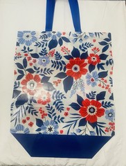 Reusable Foldable Plastic Shopping Bag Blue Red White Floral Pattern