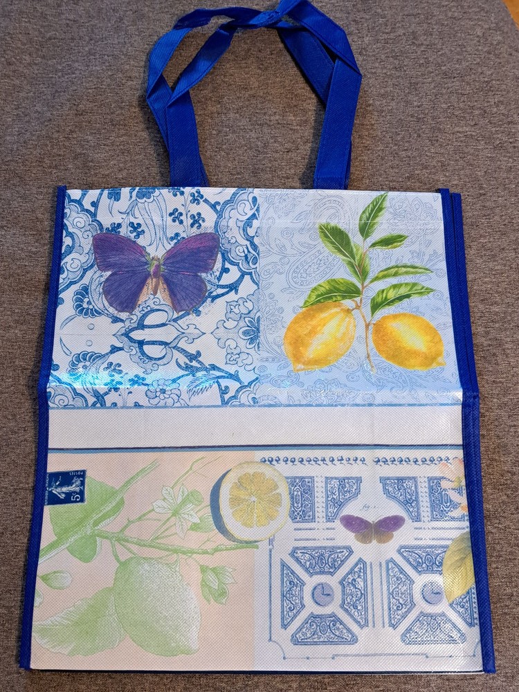 BUTTERFLY + CITRUS THEMED REUSABLE SHOPPING BAG 13 x 15″ VERY SPECIAL!
