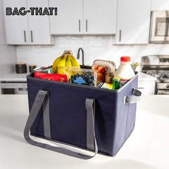 Reusable Grocery Bags Shopping Tote Box Foldable Reinforced Navy 4 PCS