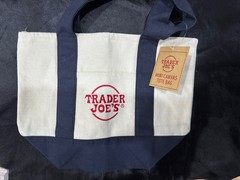 NWT Genuine Trader Joe’s mini canvas tote bag navy base & handle – limited