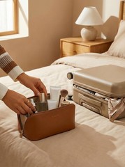EACHY Travel Makeup Bag,Large Capacity Cosmetic Bags for Medium, AA-Brown