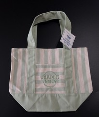 Trader Joe’s Mini Canvas Tote Bag Green/White Striped 13x6x10 in New