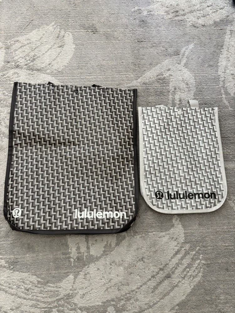 Lululemon Reusable Shopping Bags (2) Large And Small Brown Cream Textured New