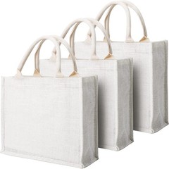 Segarty Tote Bags, 3 Pack Small White Burlap Jute Reusable Canvas Gift Favors…