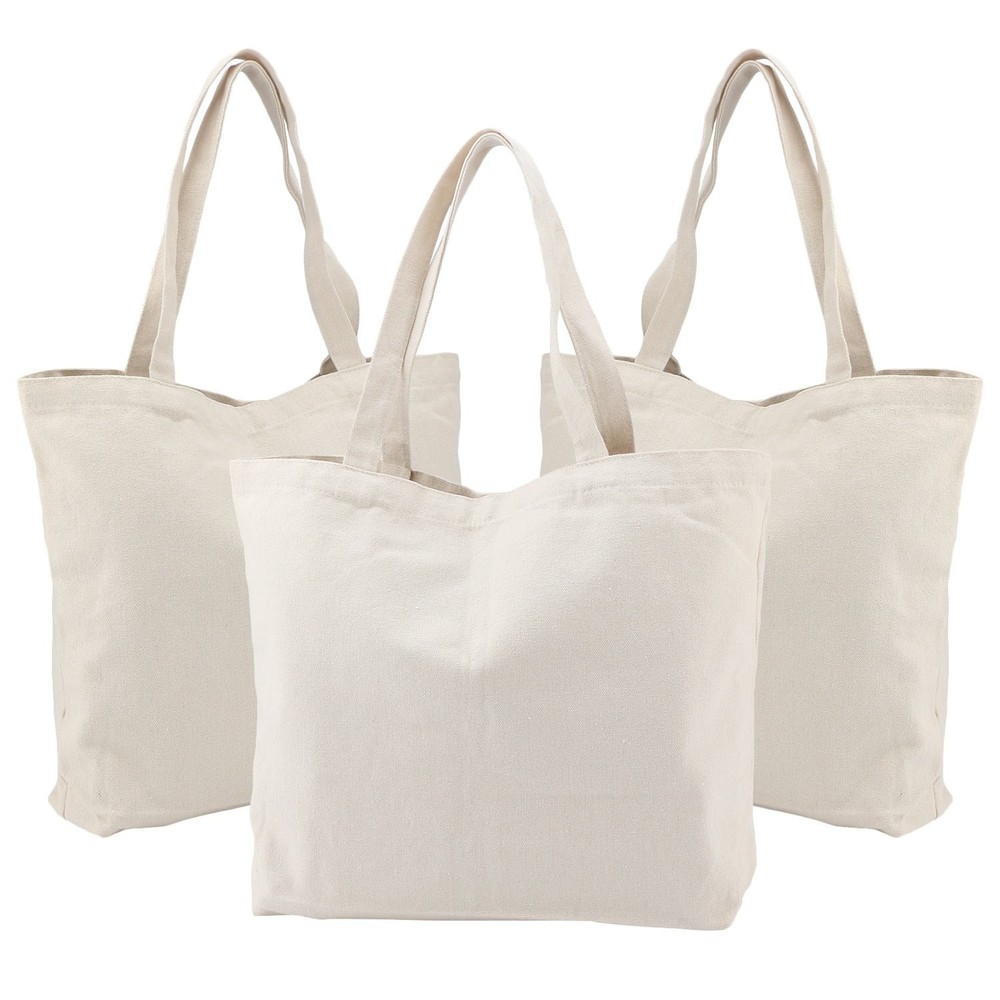 Segarty Blank Canvas Grocery Bag, 3 Pack 20X15in Reusable Large Shopping Plai…
