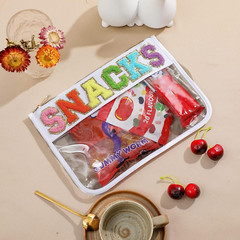DYSHAYEN Chenille Letter Clear Zipper Pouch for Travel,Nylon White-Snacks