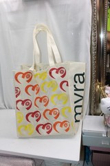 Mvra Spa/Cafe brand canvas tote bag Pride Rainbow Hearts 12X13X8 inches