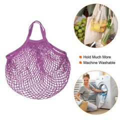 Cotton Mesh Bag, 15×13.8″ Mesh Net String Grocery Bags Dark Purple