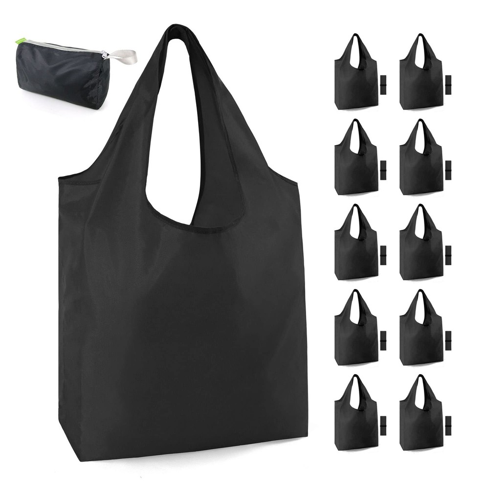 10 Pack Black Reusable Grocery Bags with X-Large, Solid