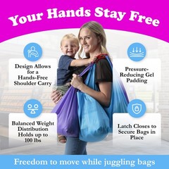 Grocery Bag Carrier Handle – Carry More in Fewer Trips, 100lb Capacity, Hands…