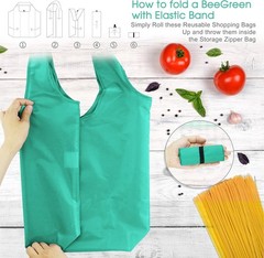 Durable Folding Reusable Shopping Bags – 10 Pack with Zipper Pouch, Eco-Friendly