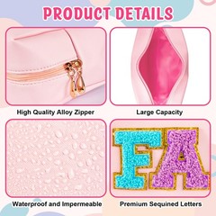 ZAUGONTW 3 Pcs Preppy Patch 8.5 x 4.5 x 3.5 inches, Beige, Light Blue, Pink,