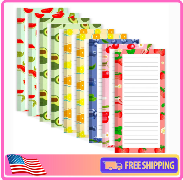 9 Pack Fruit Design Grocery List Pad for Fridge: Full Magnet Back Shopping Lists