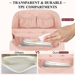 MSTONAL Travel Makeup Bag, Large Capacity Cosmetic Bags for Large, L Pink