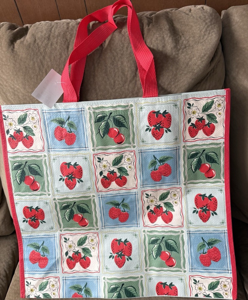 Strawberries Reusable Eco Friendly Large Strong Home Goods Tote Bag Nwt