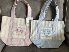 🛍️Trader Joe’s Striped Mini Canvas Tote Bag, Set of Pink and Light blue🛍️